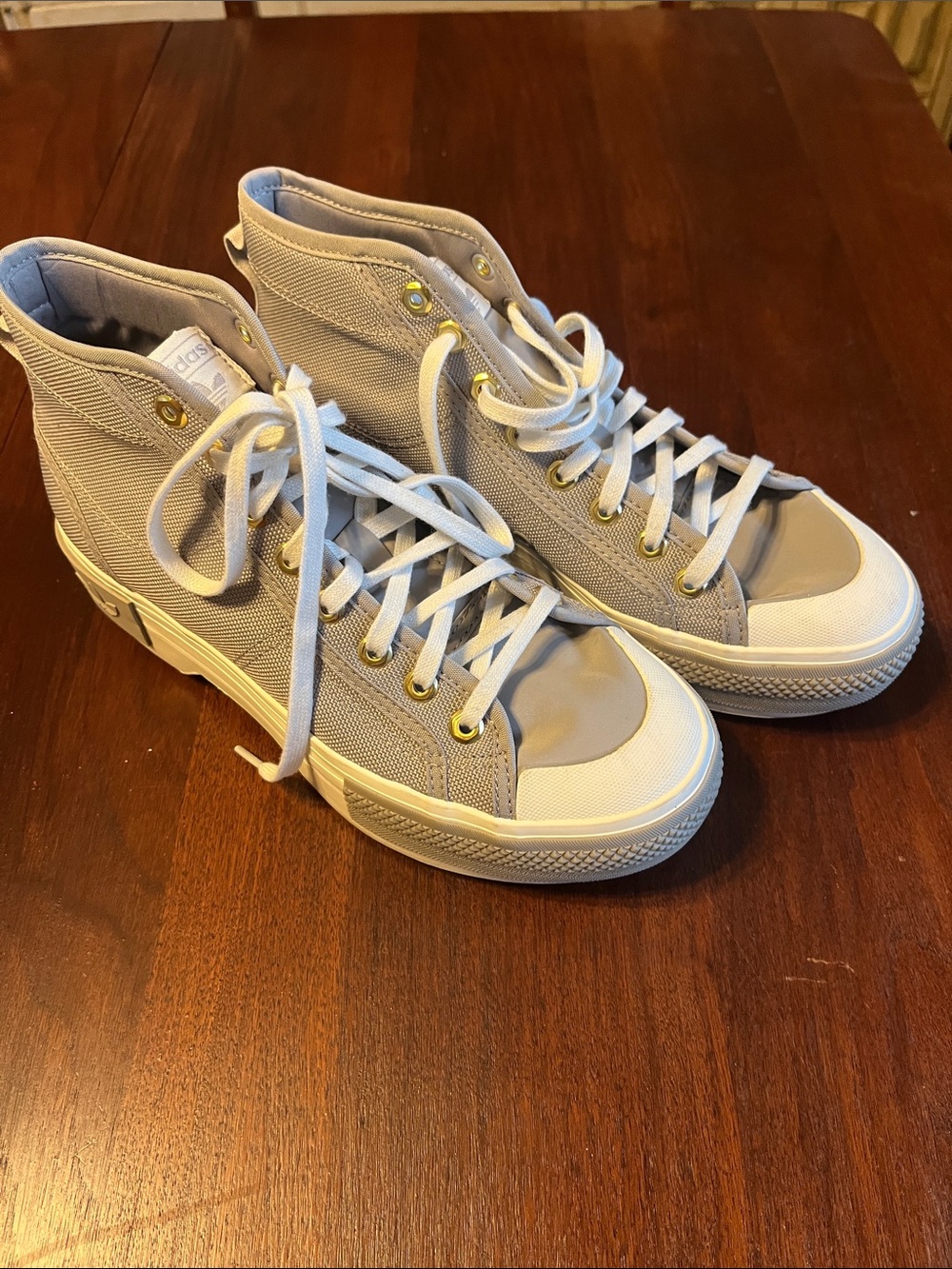 adidas Light Gray High-Top Canvas Sneakers with White Accents